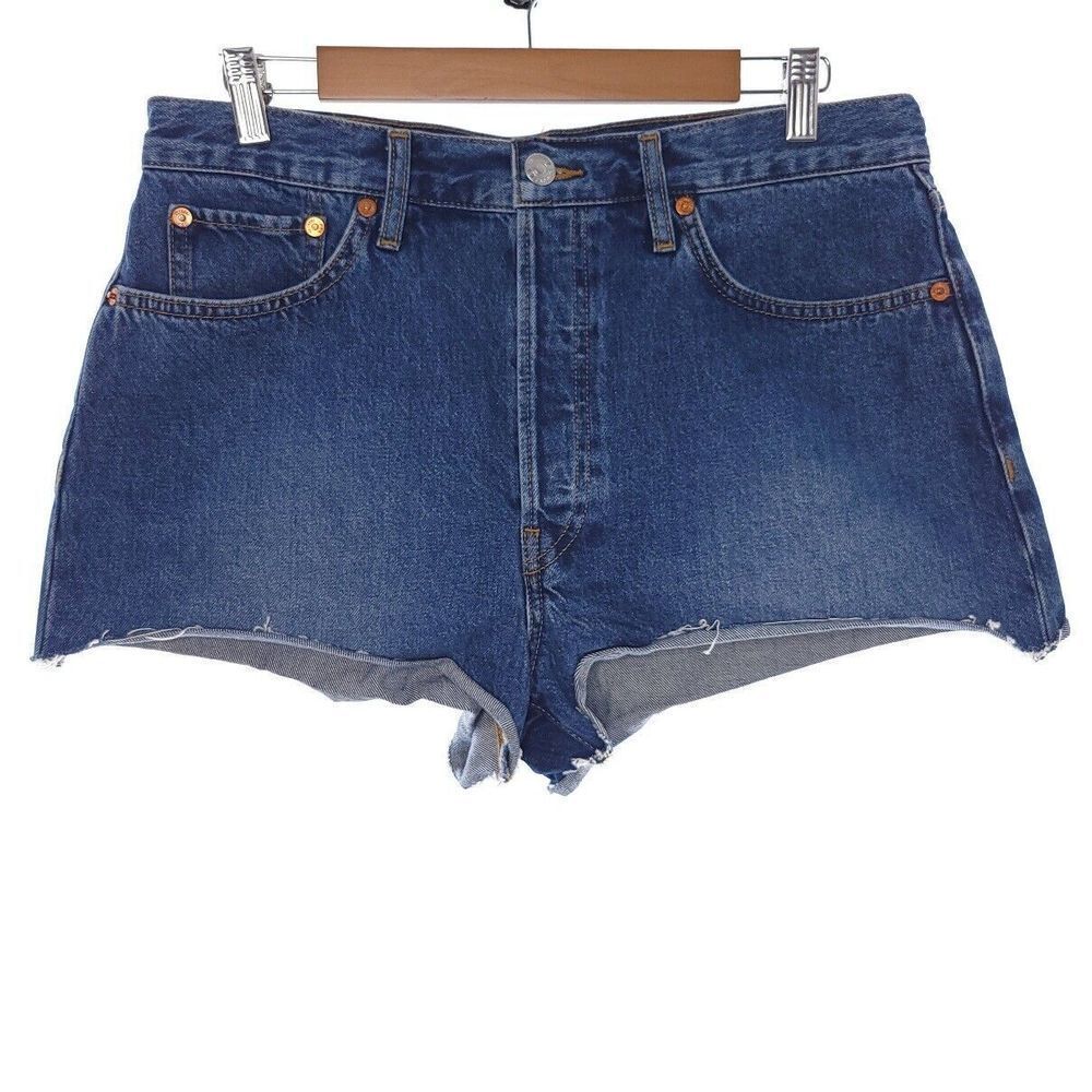 Re/Done Dark Blue High-Rise Denim Cutoff Shorts